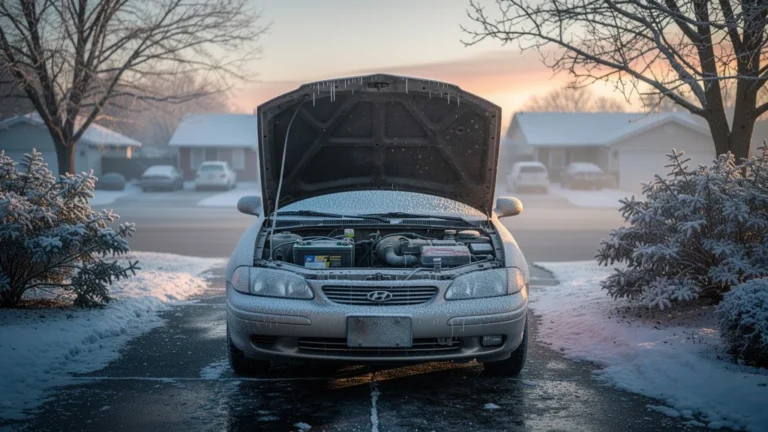 Voiture en hiver avec batterie d'origine défaillante au premier froid intense