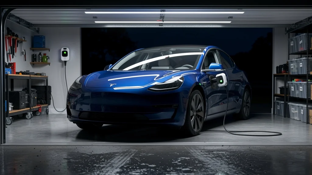 Chargeur domestique remplissant batterie hybride d'une voiture moderne en une nuit