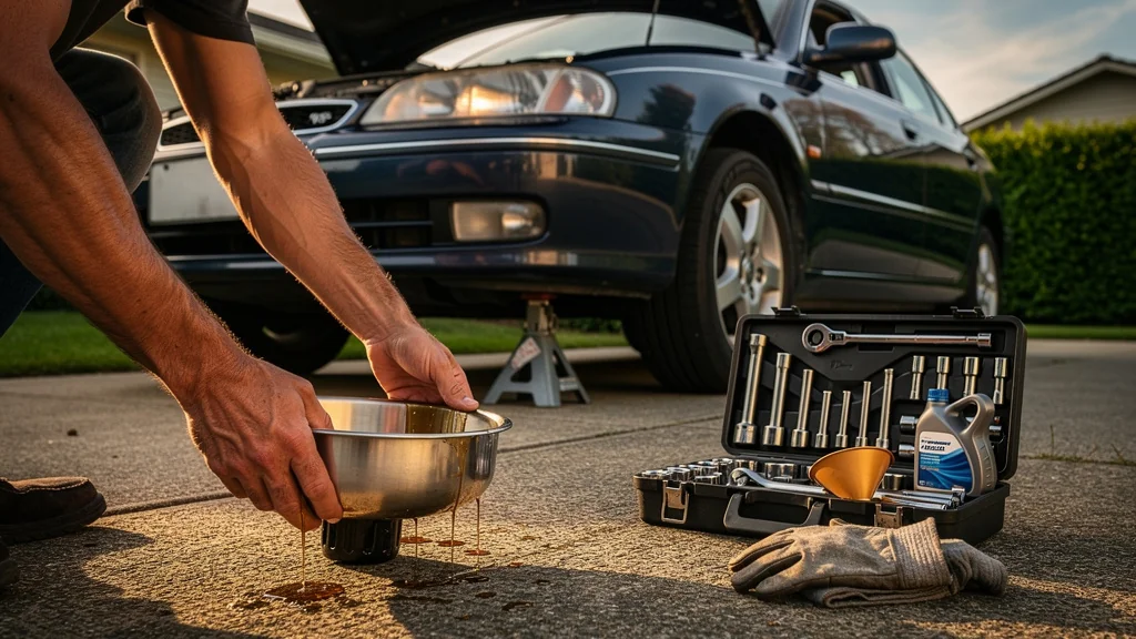 Vidange faite maison sur voiture avec moteur en bon état après 10 000 km, entretien auto précis